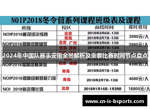 2024年中国队赛事安排全景解析及重要比赛时间节点盘点