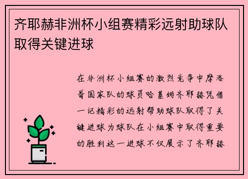 齐耶赫非洲杯小组赛精彩远射助球队取得关键进球 齐耶赫非洲杯小组赛精彩远射助球队取得关键进球